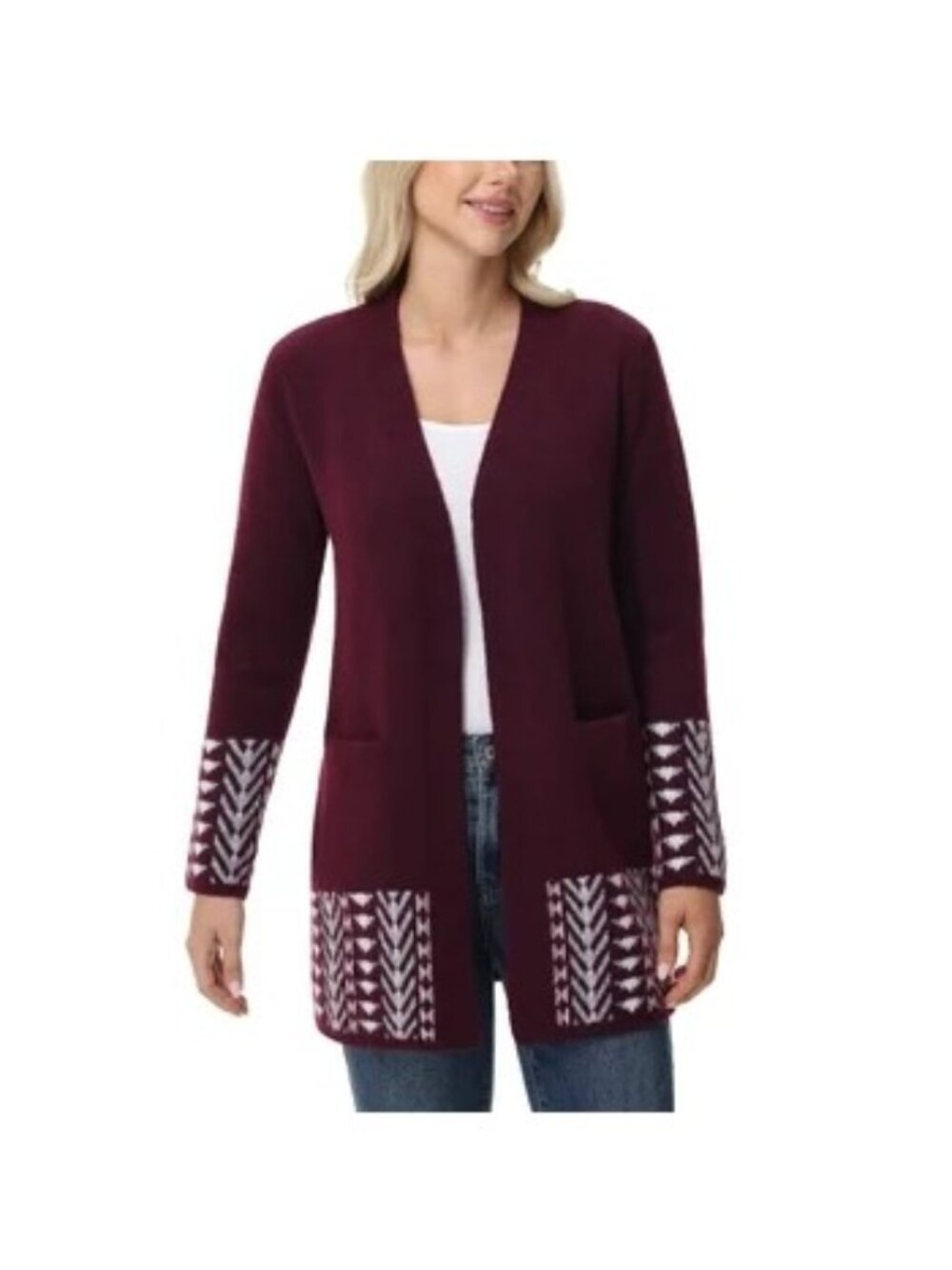 Frye Burgundy The Cozy Cardigan Oxblood Aztec Patterned Cardigan